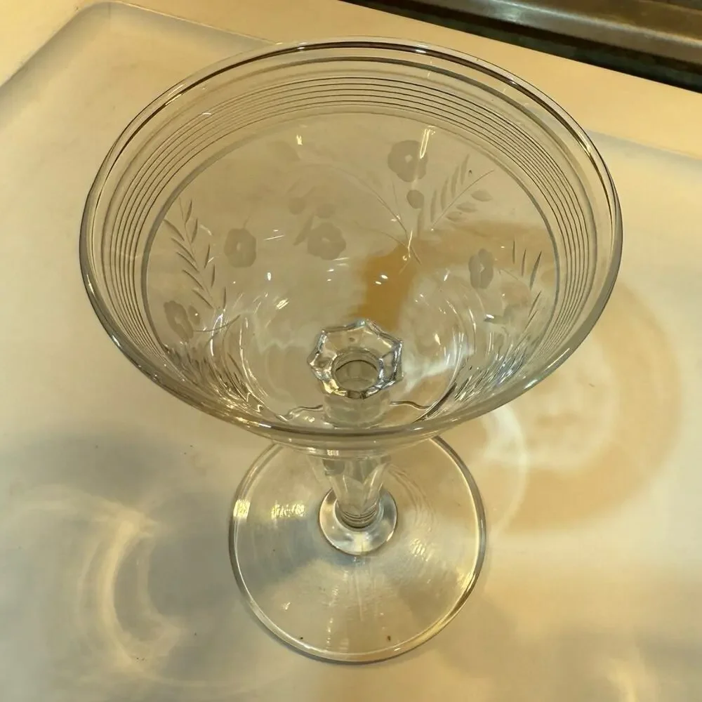 Libbey Rock Sharpe Champagne Tall Sherbet‎ Glasses w/Cut Flowers Banded $/each